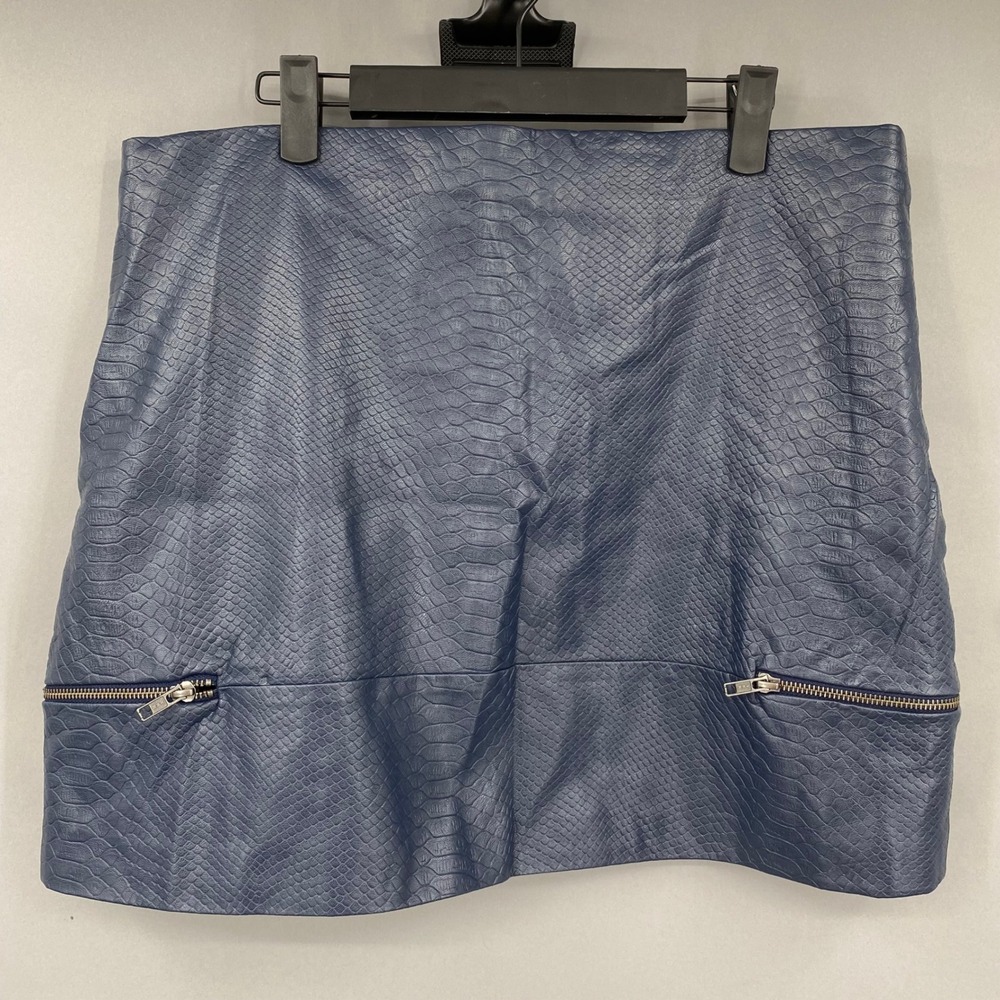 Lovers‎ + Friends Blue Snakeskin Mini Skirt Gold Zipper Detail Women's XL Mob